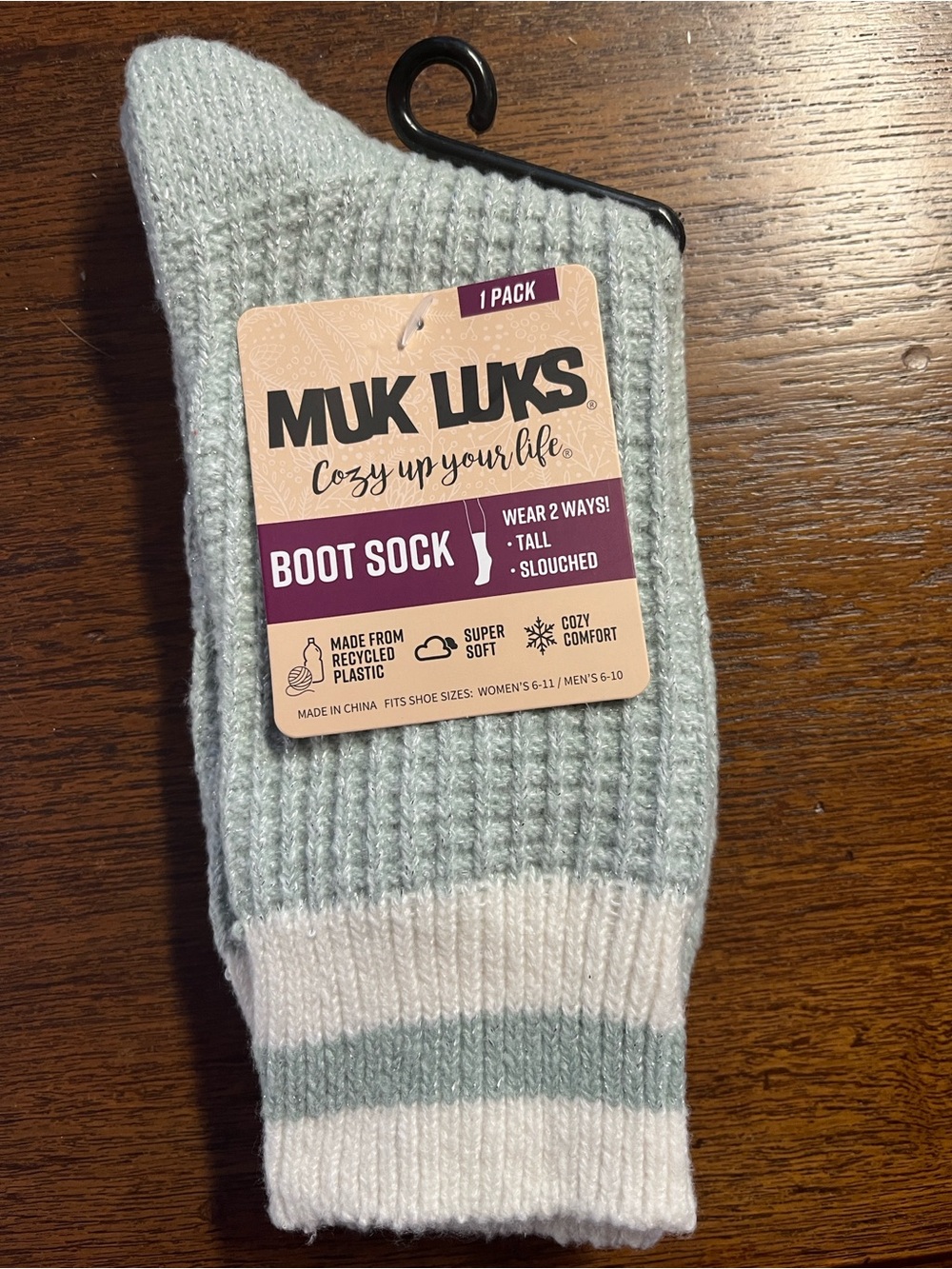 Muk Luks Men's Boot Socks in Light Mint and White Stripe